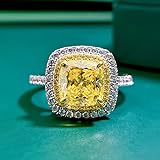 NCVGYOK TUMMTY-Anillos de Diamantes de Carbono Amarillo para Mujer, de Plata de Ley 925, 8x8mm, joyería de Boda Brillante