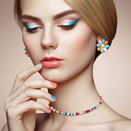 Hicarer Seed Bead Choker Necklace Tiny Beaded Choker Boho Colorful Choker Necklace Chain Jewelry For Women And Girls, Adjustable 12-16 Inches (Color Set 1, 8 Pieces) #TOP5