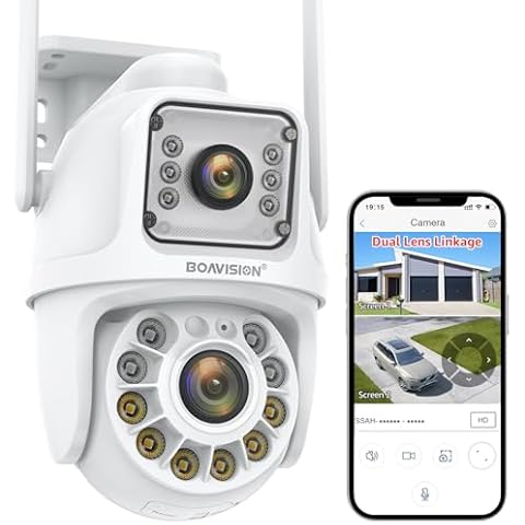 BOAVISION Dual Lens Linkage Security Camera Outdoor,Wireless PTZ Dual Screen Camera,360° View,Auto Tracking,Human Detection,Color Night Vision,24/7 Record,Two-Way Audio Cover
