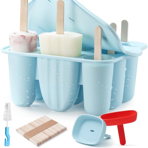 Popsicle Molds for Kids, 9 Pieces Popsicles Molds Silicone BPA- Free Popsicle Maker Ice Pop Molds Ice Pops Maker DIY Handmade Popsicles Molds for Kids Adults with Popsicle Sticks+Popsicle Bags, Blue
