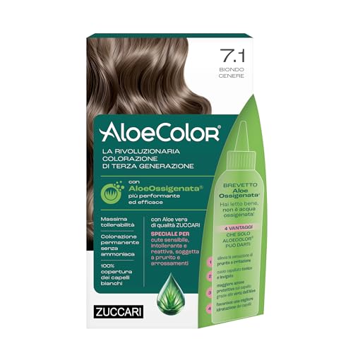 Zuccari Aloecolor 7.1 Biondo Cenere, Kit Di Colorazione Permanente Senza Ammoniaca E Parafenilendiammina, Arricchito Con Aloeossigenata. Brevettata, Copertura Totale Dei Capelli Bianchi Zuccari Aloecolor 7.1 Biondo Cenere, Kit Di Colorazione Permanente Senza Ammoniaca E Parafenilendiammina, Arricchito Con Aloeossigenata. Brevettata, Copertura Totale Dei Capelli Bianchi