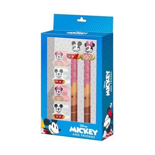 Disney Mickey y Minnie Mix-Pack de Bolígrafo de Gel Borrable + Lápiz Eternal + 4 Gomas, Azul, 14 x 23 cm