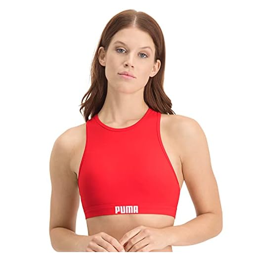 PUMA Frauen Racerback Swim Top Bikini Oberteil, Rot, M