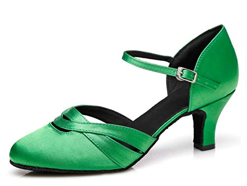 La mejor comparación de Zapatos baile salón del mes. 37 Minishion - Zapatos de tacón de baile con punta cerrada para mujer, cómodos zapatos de baile, L152 Verde, 6 US