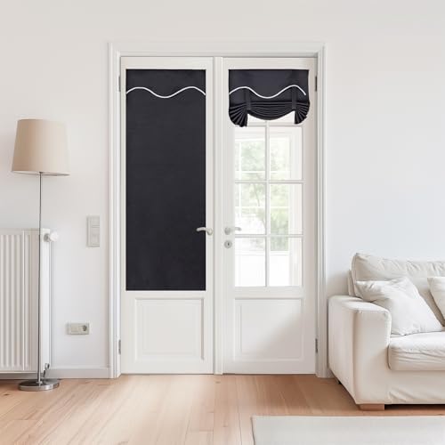 Jilron Paste Style 100% Blackout Door Curtain French Doorway Curtains for Glass Door/Front Door/Sliding Door/Patio Door/Kitchen Door/Back Door 26 x 75 inches, 1 Panel, Black
