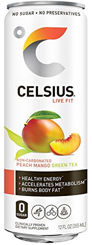 Image of CELSIUS Peach Mango Green Tea, Functional Essential Energy Drink 12 Fl Oz (Pack of 24)