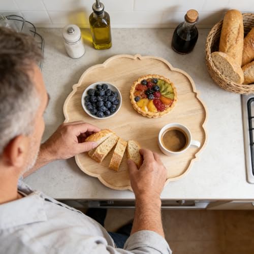 Plateau de service en bois en forme de fleur pour petit déjeuner et café - 3