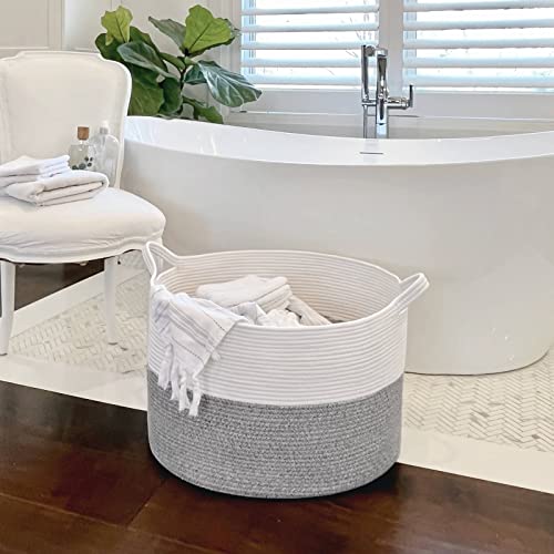 Indressme Large Storage Basket, 21.7'' X 13.8'' Cotton Rope Blanket Basket Living Room, Toy Organizers And Storage With Handles For Kids, Laundry Basket For Clothes, Towel, 90L Grey #TOP7