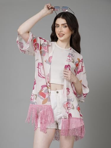 Image of PURYS Floral Print Shrug for Women | Lightweight Georgette Kimono| Versatile Casual Shrug for Layering and Summer Fashion