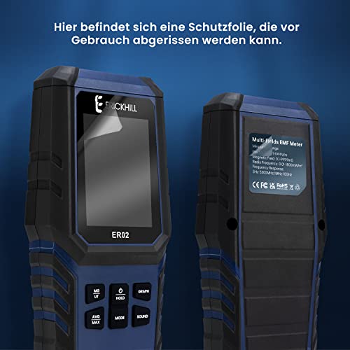 ERICKHILL EMF Messgerät ER-02, EF/MF/RF-Prüfung, wiederaufladbarer magnetfeld , digitaler/Grafik-Dual-Interface-Strahlungsdetektor, digitaler LCD-Bildschirm, für Zuhause, Büro, Outdoor