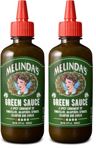 Image of Melinda's Green Sauce - Gourmet Mild Chile Verde Hot Sauce Made With Fresh Ingredients, Tomatillos, Jalapeno, Spinach & Cilantro - 12 oz, 2 Pack
