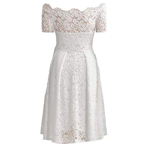 Foviguo Women's Off Shoulder Formal Lace Short Dress Plus Size Swing Knee Length Bridesmaid Dresses White, 3X-Large #TOP3