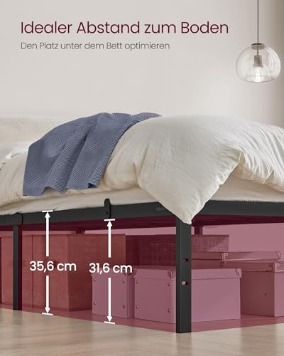 VASAGLE Einzelbettgestell, Bett, 90 x 200 cm, Metallbett, Bettrahmen, Unterbettaufbewahrung, modern, Gästebett, einfacher Aufbau, tintenschwarz RMB132B01 – Bild 3