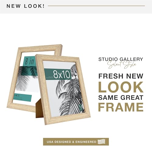 MCS Studio Gallery 8x10 Picture Frame Natural Woodgrain, Vertical & Horizontal Wall Hanging & Easel for Tapletop Display, Rectangle Photo Frame for Photos, Posters & Art Prints (2-Pack)