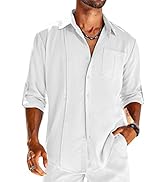 COOFANDY Mens Cuban Guayabera Shirts Linen Long Sleeve Casual Button Down Shirts for Men Beach Sh...