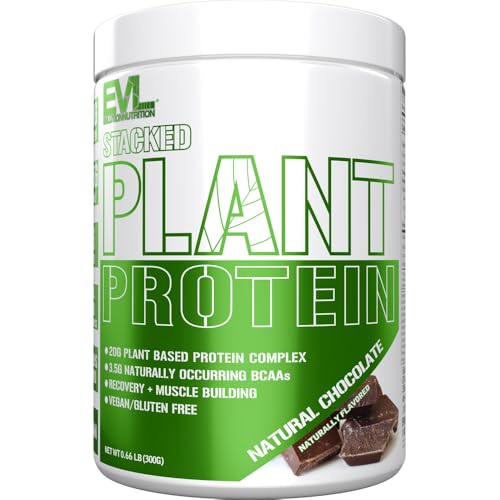 Evlution Nutrition Stacked Plant Protein Powder, Vegan, Non-GMO, Gluten-Free, Probiotics, BCAAs, Fiber, Plant-Based Protein Complex, 300G (Natural Chocolate)