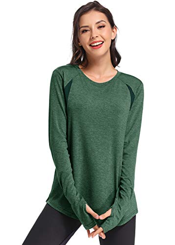 Muzniuer Long Sleeve Workout Shirts for Women Long Sleeve Yoga Shirts Workout Top for Women Gym Athletic Clothes Long Sleeve Sports Shirts for Women Running Shirts Green XL