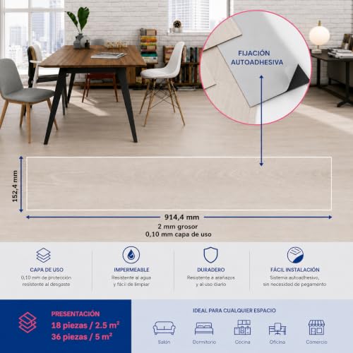 Miniatura 4 de Pavimentos Arquiservi - Suelo Vinílico Autoadhesivo Pvc - Caja 5 M - Diseño De Roble Clásico Natural - Gran Durabilidad Y Resistente Al Agua - Fácil Mantenimiento