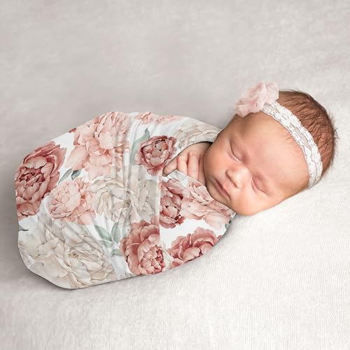 Image of Sweet Jojo Designs Blush Pink Boho Shabby Chic Floral Girl Baby Swaddle Blanket Infant Newborn Lightweight Jersey Stretchy Receiving Security Stroller Cover Ivory Bohemian Vintage Watercolor Flower