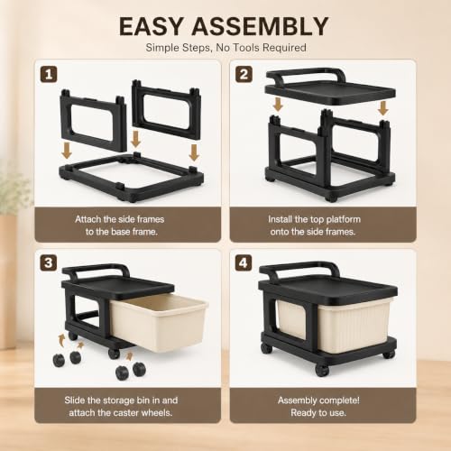 Image of Heavy Duty Plastic Storage Drawer with Wheels | Modular Cabinet for Bedroom, Office, Home or Classroom| Chest of Drawers Organiser for Cosmetics, Kitchen items, Toys (White & black, 7)