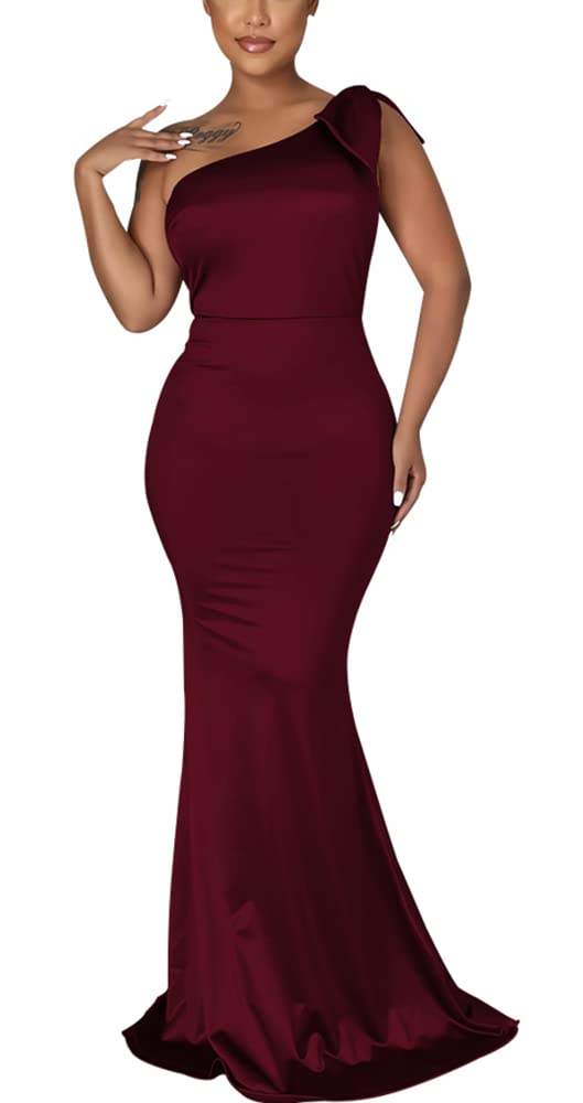 Vestido Largo Ajustado de un Solo Hombro para Mujer, sin Mangas, Elegante, para cóctel, Fiesta y como Vestido de invitada de Boda