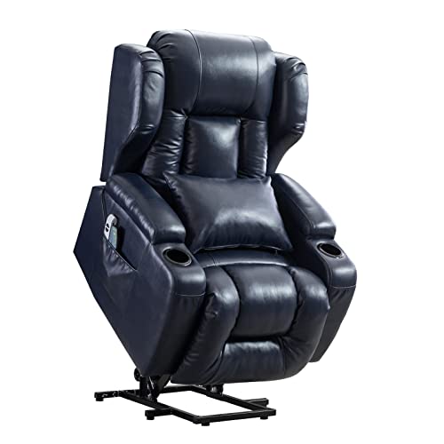 Urred Recliner Chair,Pu Leather Power Lift Recliner With Heat & Massage,Ergonomic Lounge Chair Classic Single Lazy Boy Sofa With 2 Cup Holders,Lumbar Pillow,Side Pockets,Usb Ports(Dark Blue) #TOP6