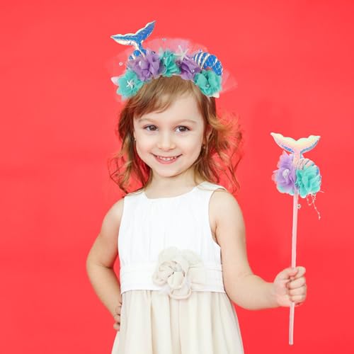 Diadema cola de sirena reutilizable y varita resistente infantil 4