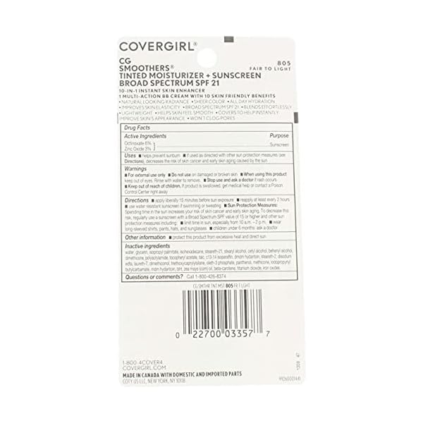 CoverGirl Smoothers SPF 21 Tinted Coverage, Fair to Light [805], 1.35 oz (Pack of 3)
