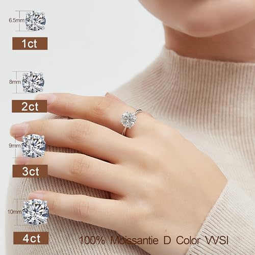 Aurora & Fiori 1/2/3/4 CT Round Moissanite Engagement Ring for Women, D Color VVS1 Solitaire Moissanite Ring S925 Sterling Silver with 18K Yellow/White Gold Plated2
