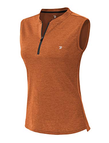 YSENTO Women's Golf Apparel Shirts Clothes Outfits Sleeveless 1/4 Zip Collarless Dry Fit UPF 50+ Tennis Polo Tank Tops Orange Size XS