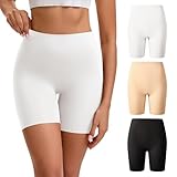 OEIOEI Radlerhose Damen Seamless Hohe Taille Anti Chafing Shorts Kurze Hose für Unter Kleid 3 Pack (L, Beige/Schwarz/Weiß)