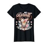 Mei Dirndl is in da Wäsch T-Shirt mit Hirsch & Blumen. Trachten T-Shirt Damen mit lustigem Spruch für Volksfest in Bayern, Tirol, Steiermark & Österreich. Kinder Trachtenshirt Damen passend für Wiesn & Oktoberfest, Damen T-Shirt Dirndl Ersatz. Tracht Damen
