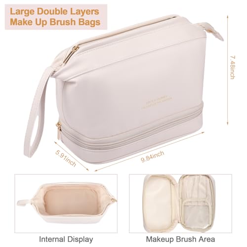 Bride Wedding Makeup Bag Large Double Layers Cosmetic Bag Travel Jewelry Box Claw Hair Clip Bridal Hair Tie for Women Bridal Shower Gift Engagement Present (White,Mrs)3