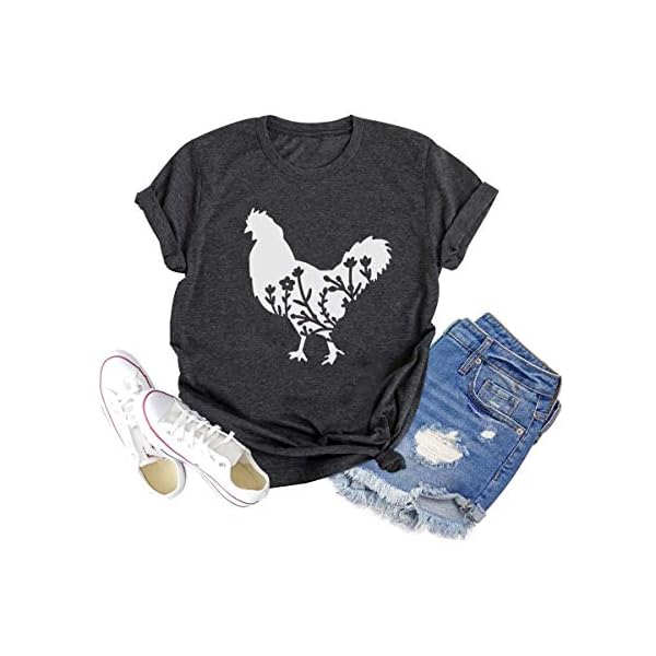 GEMLON Women The Chicken Whisperer Shirt Funny Graphic Farm Life Tee Casual Sleeve Top (Dark Grey, S)