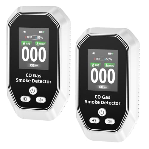 Image of 5 in 1 Portable Carbon Monoxide Detectors Plug in, MODOFO TOOL Smoke and Carbon Monoxide Detector with Built-in Battery, Natural Gas Leak Detector, HD Display for CO Gas Smoke Temp Humidity White 2Pcs