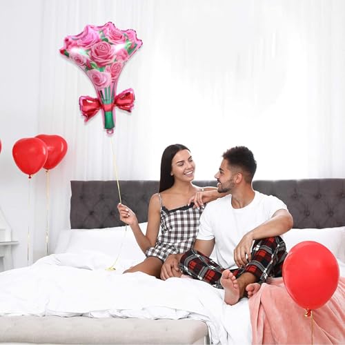 Image of Rozi Decoration Rose Bouquet Shape Foil Balloon for Birthday Decoration, Flower Theme Balloon for Anniversary, Romantic Celebration, Surprise Decor and Special Occasion Setup 1 Pcs