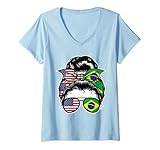 Mujer MUESTRO BUN BRASILIANO AMERICANO AMERICANO MONRADO BRASIL Camiseta Cuello V