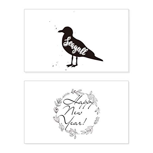Tarjeta de Año Nuevo con gaviota en blanco y negro para decorar y regalar