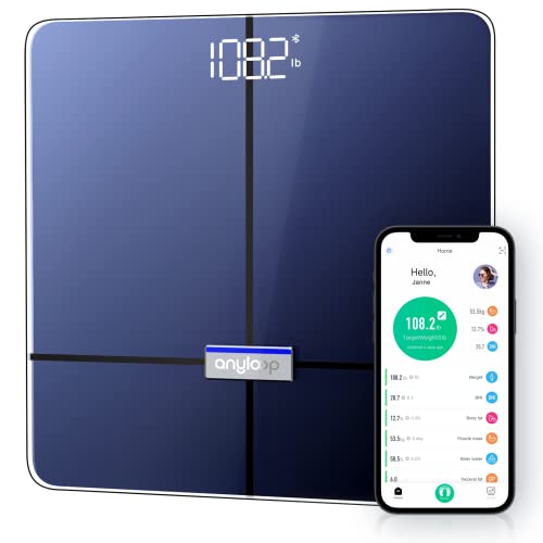 Anyloop Smart Scale for Body Weight and Fat, Digital Bathroom Scales for Weight, Accurate Weighing Scale for BMI Muscle Body Fit, 14 Body Composition Monitor, Large LED Display Bluetooth Scale, 400lb