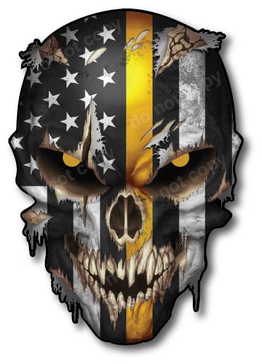 Image of Thin Yellow Line Skull Decal Sticker Bumper Graphic Emergency Dispatcher First Responder Tow Operator Honor - Made with Waterproof Ink - Safe for Vehicle Paint