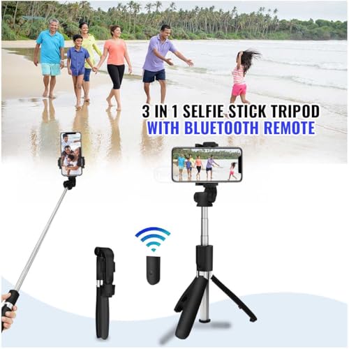 Image of NEW 2026 Selfie Stick Tripod 25 inch with Bluetooth Remote & Light (2.5 FT) | 3-in-1 Multifunctional, Foldable Design, Metal Build, Smartphone Compatible, 1 Year Warranty