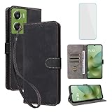 IUQXU Handyhülle für Motorola Moto G06 Power/Moto G06 Hülle mit Panzerglas RFID Stoßfeste Schutzhülle Kartenfach Klapphülle Geldbörse Lederhülle für Motorola G06Power G o6 Power Moto Go6 Schwarz