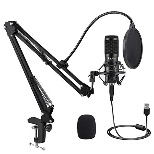 USB Condenser Microphone, IKEDON 192KHZ/24Bit Plug & Play PC Streaming Mic, USB Microphone Kit with Professional Sound Chipset Boom Arm Set, Studio Cardioid Mic for Recording YouTube Gaming Podcasting