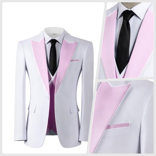 SevenBoy Men's Slim Fit 3 Pieces Suit - Formal Blazer Vest Pant Set - Peak Lapel Tuxedo for Business, Wedding, Prom3