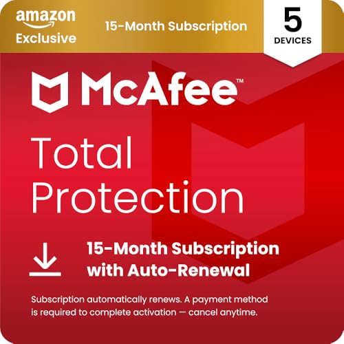 Image of McAfee Total Protection 5-Devices 2026 | Amazon Exclusive| 15-Months| Antivirus, VPN, Scam Protection, Identity Monitoring | 15-Months Subscription with Auto-Renewal | Digital download