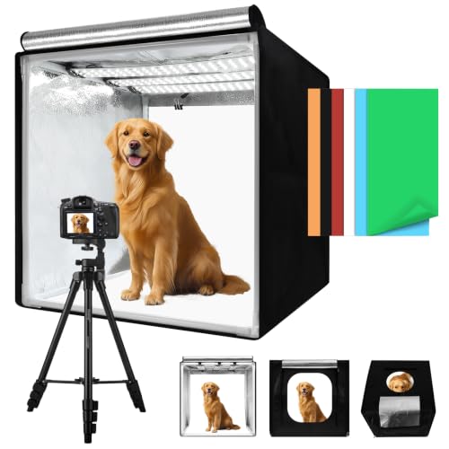 Light Box with Tripod Stand, 32"x32" Upgraded LightBox with 3 Stepless Dimming Light Boards (CRI ≥95) 405 Light Beads, Shooting Tent kit with 6 PVC Backdrops.Photo Studio Light Box for Photography by Thoslatay - Used condition - US$131.74