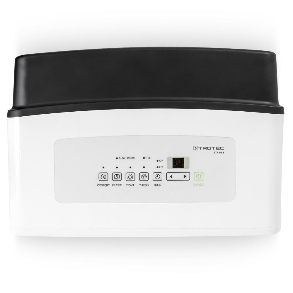 TROTEC Déshumidificateur électrique TTK 96 E – 30 L/24h, pour pièces jusqu’à 90 m², hygrostat réglable 35–85%, mode séchage linge, minuterie, bac 3 L, drainage continu