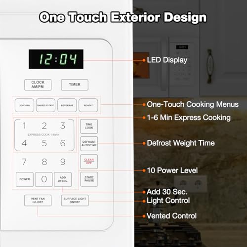 Image of ThermoMate 30 inch Over-the-Range Microwave Oven with 1.7 Cu. Ft. Capacity, 1000 Cooking Watts, One-Touch Cooking Options, 300 CFM, LED Lighting, White