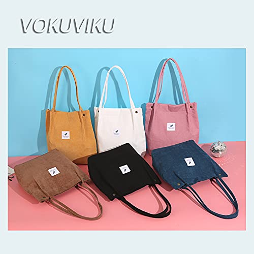 VOKUVIKU Umhängetasche Damen Groß Schule Shopper Beutel tasche Cord Tasche Gross Jutebeutel Bedruckt Stofftasche Baumwolltasche XXl Vintage Tragetasche Einkaufstasche, 001 Rosa