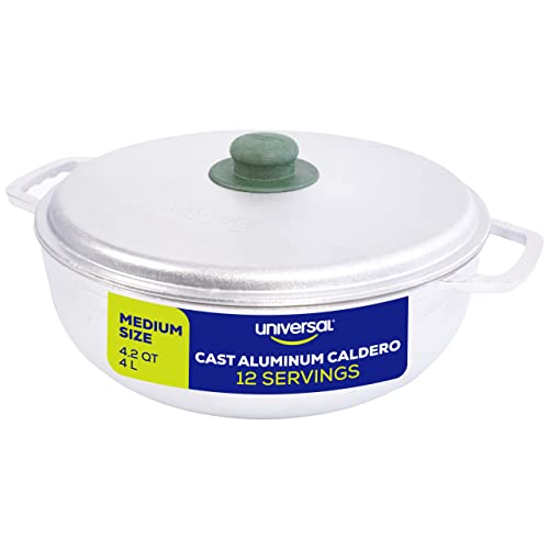 Universal (Medium Size) Caldero 12 Cups - 4.2 QT / 4 L, Stainless Aluminum Pot, Even Heat Distribution and Fast Cooking Dutch Oven Pot, Ergonomic Handles, Ideal for Rice, French Fries, and More